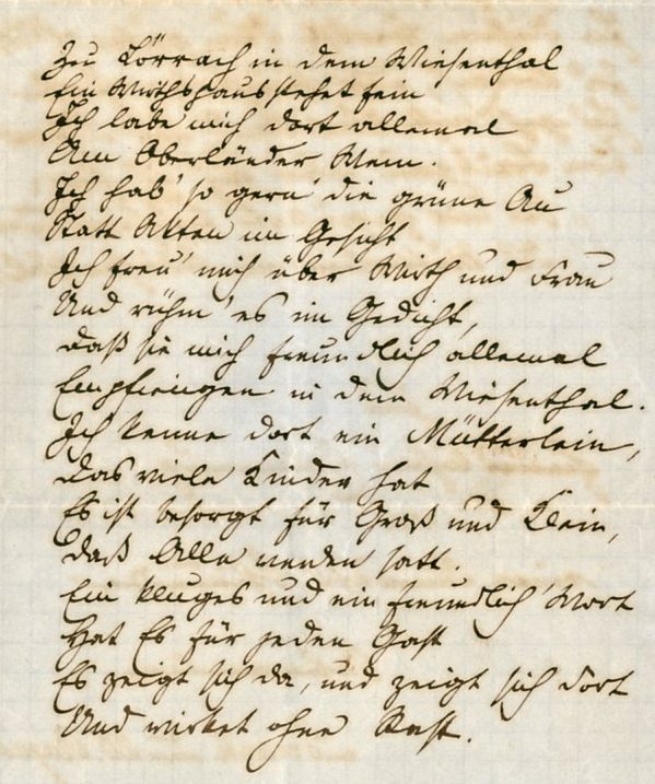 Gedicht von Max Heinsheimer an Johanna Pflüger, Lörrach 20. August 1868