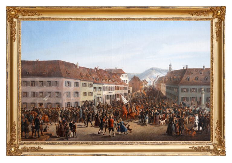 Einzug der Freischaren in Lörrach am 20. April 1848, Gemälde von Friedrich Kaiser